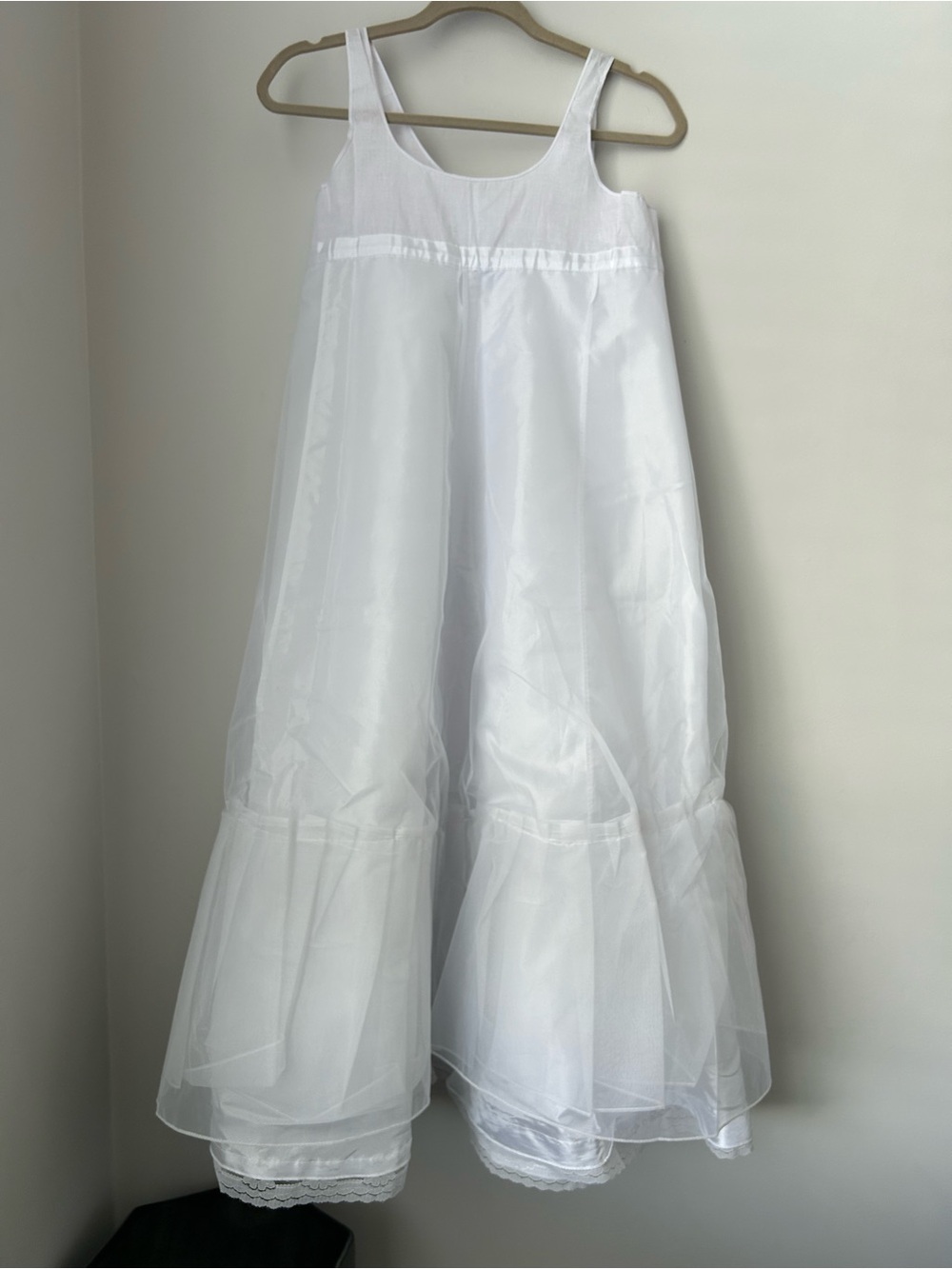 Women's White A-Line Layered Tulle Petticoat Slip Dress